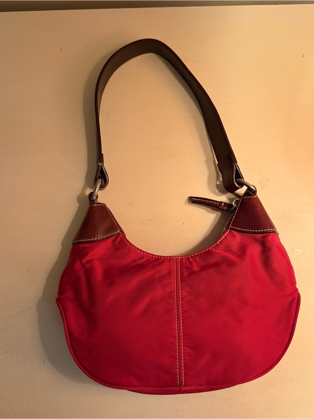 Dooney & Bourke Red Shoulder Bag with Brown Leather Accents - Picture 3 of 6